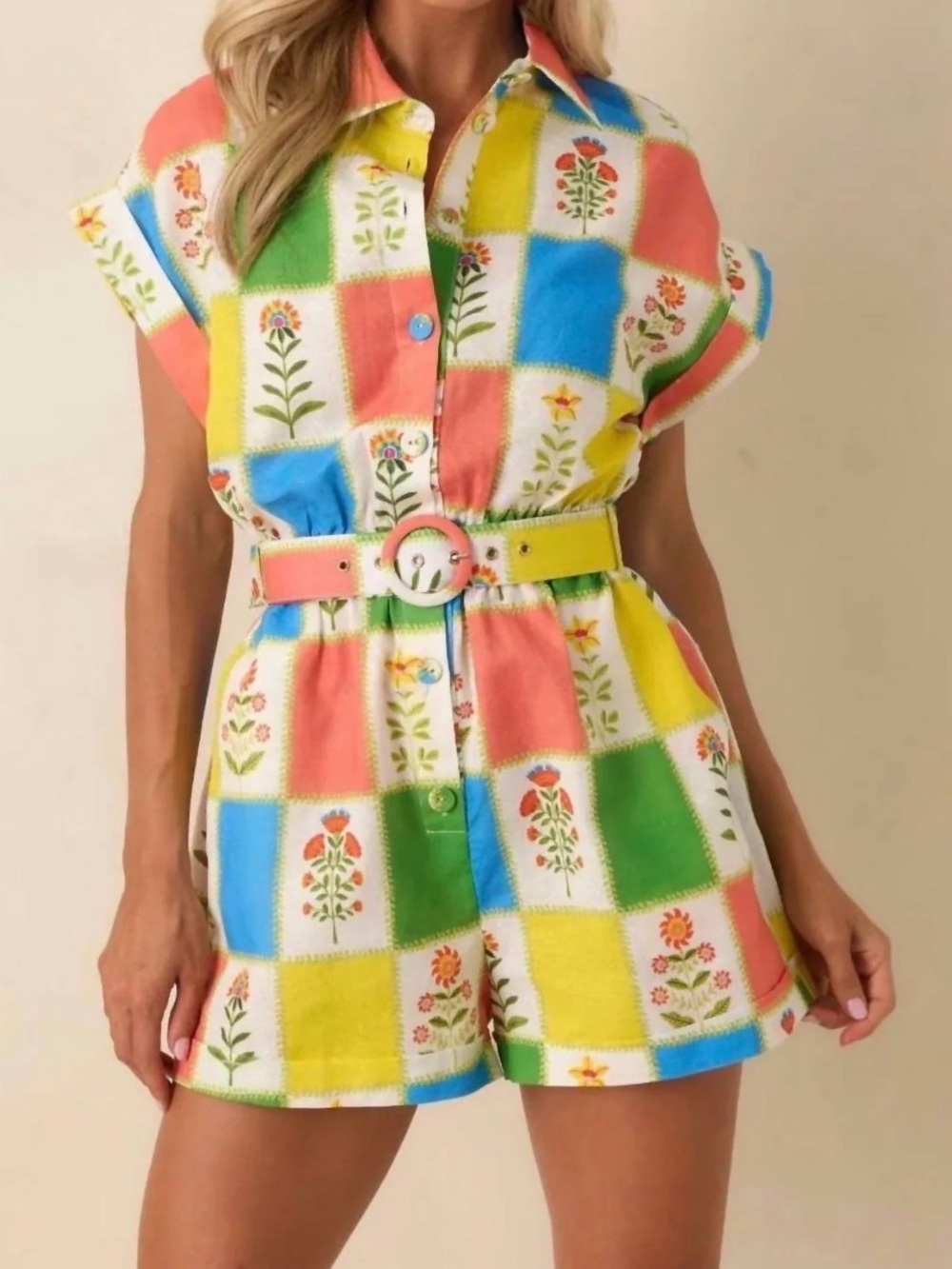 Multicolor Floral Patchwork Prosperina Romper